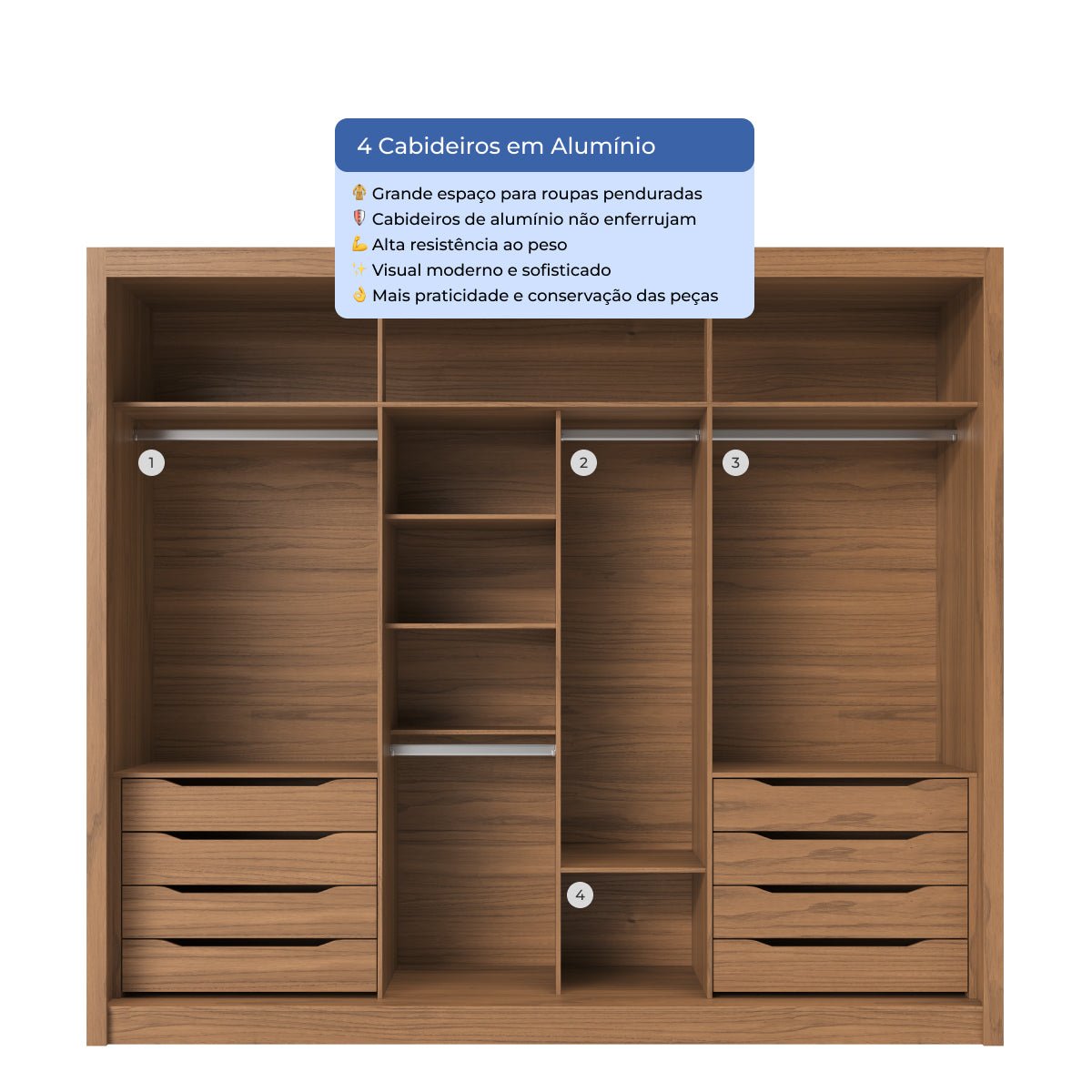 Guarda - Roupa Casal com Espelho 3 Portas de Correr 8 Gavetas Montclair 275 cm Canella com Off - White Fosco - Província - Guarda - roupas