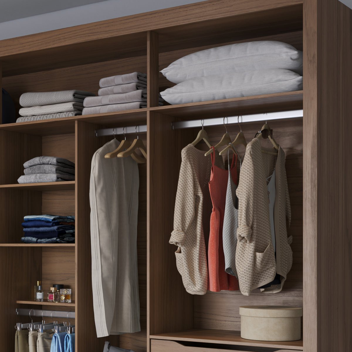 Guarda - Roupa Casal com Espelho 3 Portas de Correr 8 Gavetas Montclair 275 cm Canella com Off - White Fosco - Província - Guarda - roupas