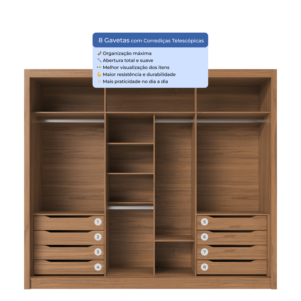 Guarda - Roupa Casal com Espelho 3 Portas de Correr 8 Gavetas Montclair 275 cm Canella com Off - White Fosco - Província - Guarda - roupas