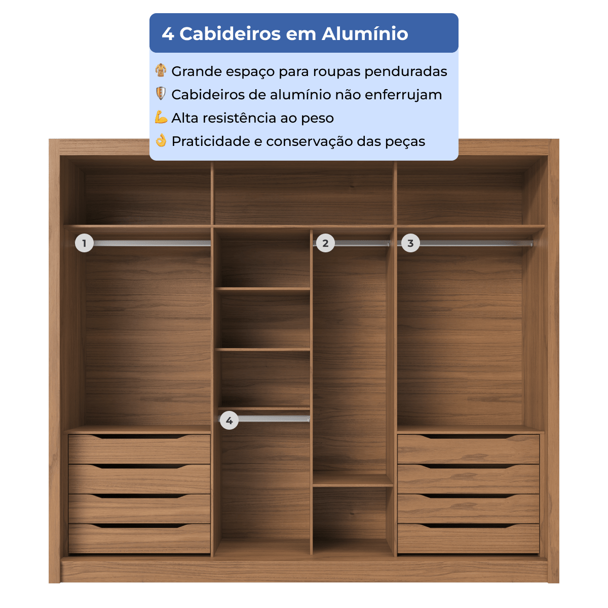 Guarda - Roupa Casal com Espelho 3 Portas de Correr 8 Gavetas Montclair 275 cm Canella com Off - White Fosco - Província - Guarda - roupas