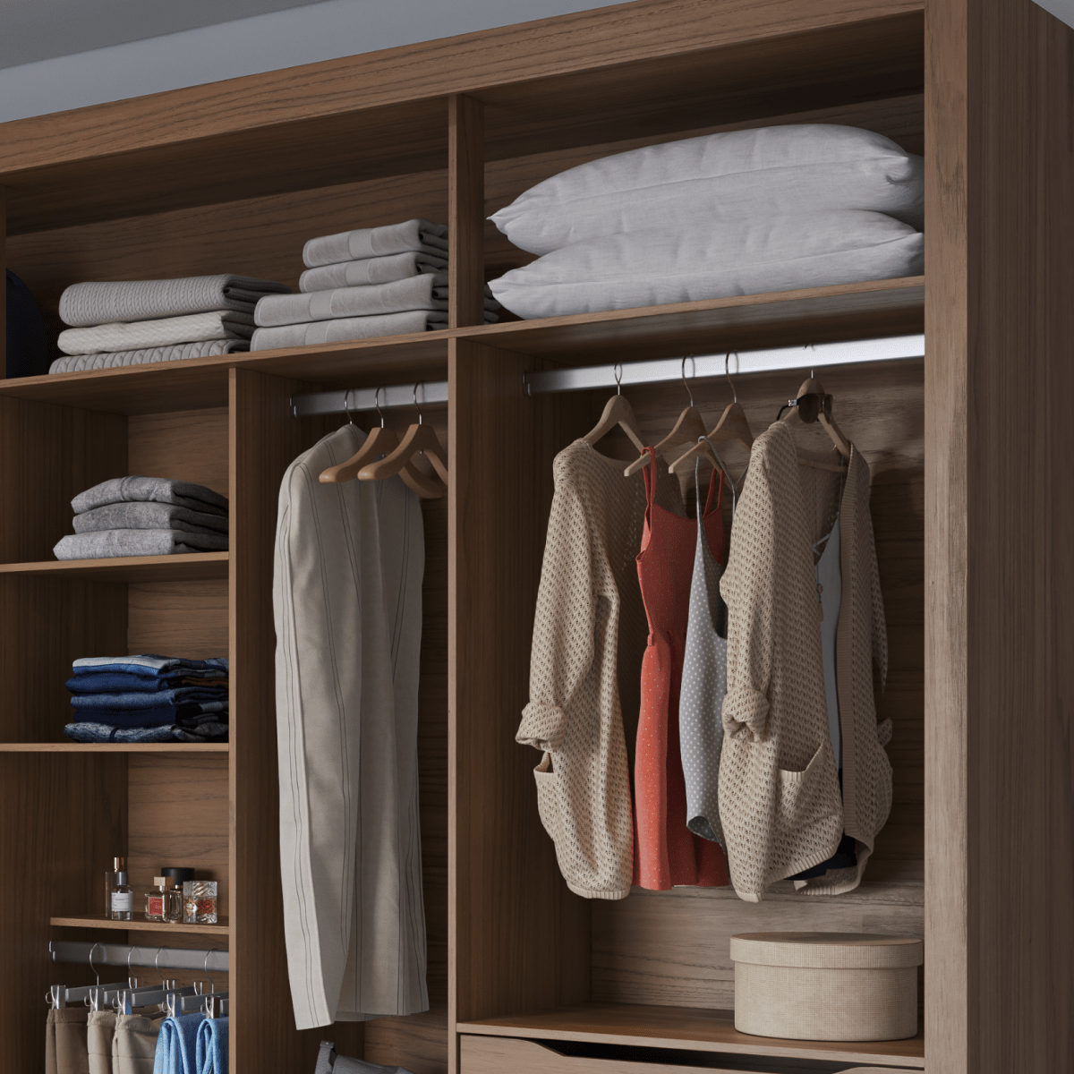 Guarda - Roupa Casal com Espelho 3 Portas de Correr 8 Gavetas Montclair 275 cm Canella com Off - White Fosco - Província - Guarda - roupas