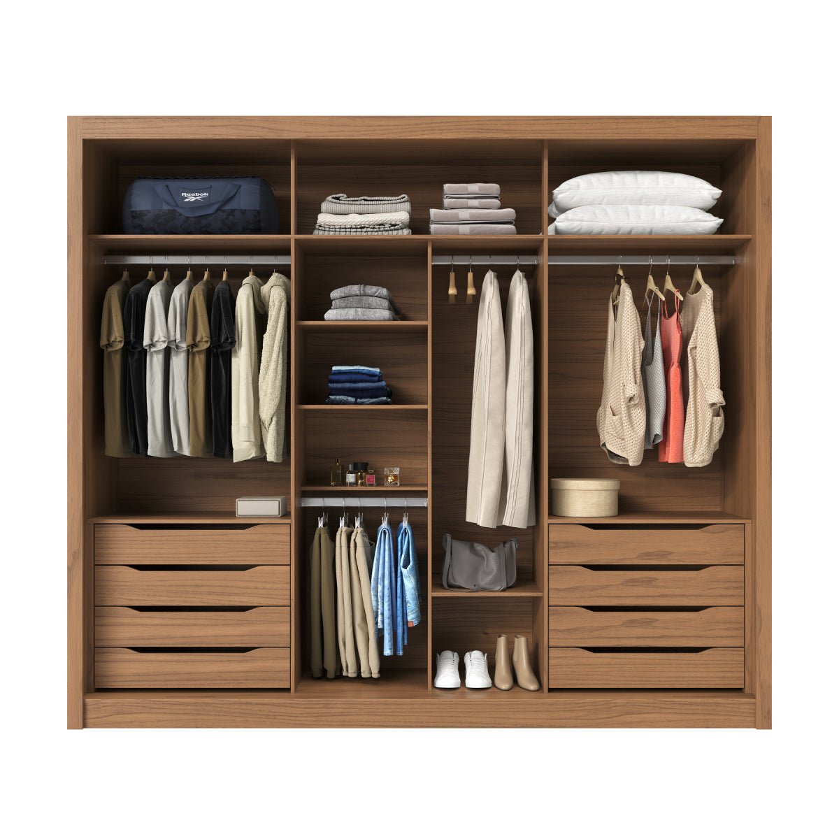 Guarda - Roupa Casal com Espelho 3 Portas de Correr 8 Gavetas Montclair 275 cm Canella com Off - White Fosco - Província - Guarda - roupas