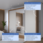 Guarda - Roupa Casal com Espelho 3 Portas de Correr 8 Gavetas Montclair 275 cm Canella com Off - White Fosco - Província - Guarda - roupas