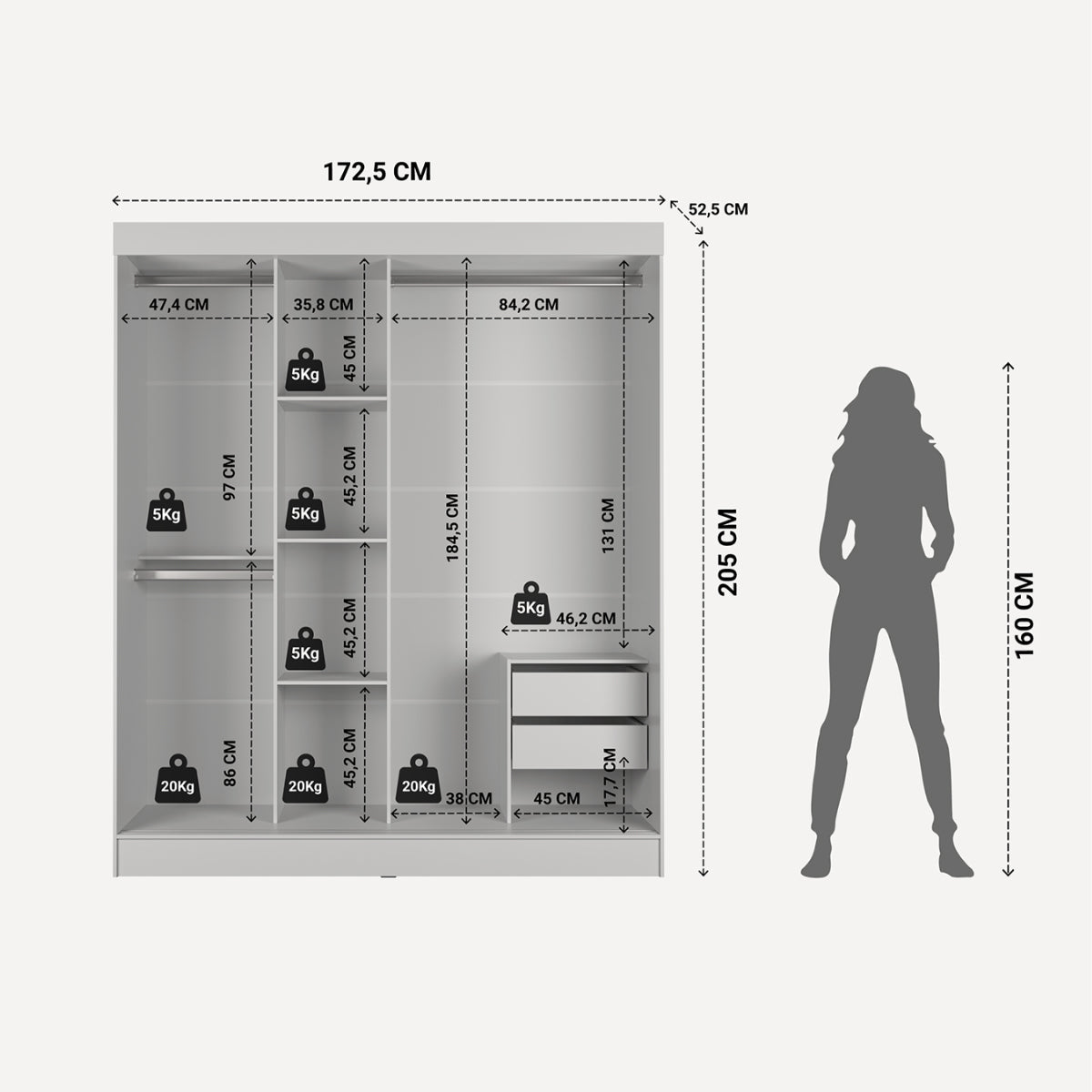 Guarda Roupa Casal com Espelho 3 Portas de Correr e 2 Gavetas Vittorio 172cm Branco - Província - Guarda - roupas