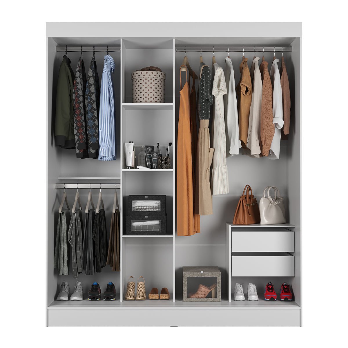 Guarda Roupa Casal com Espelho 3 Portas de Correr e 2 Gavetas Vittorio 172cm Branco - Província - Guarda - roupas