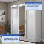 Guarda Roupa Casal com Espelho 3 Portas de Correr e 2 Gavetas Vittorio 172cm Branco - Província - Guarda - roupas