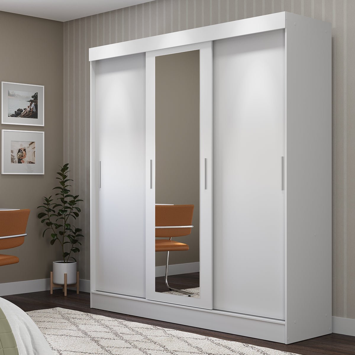 Guarda Roupa Casal com Espelho 3 Portas de Correr e 2 Gavetas Vittorio 172cm Branco - Província - Guarda - roupas