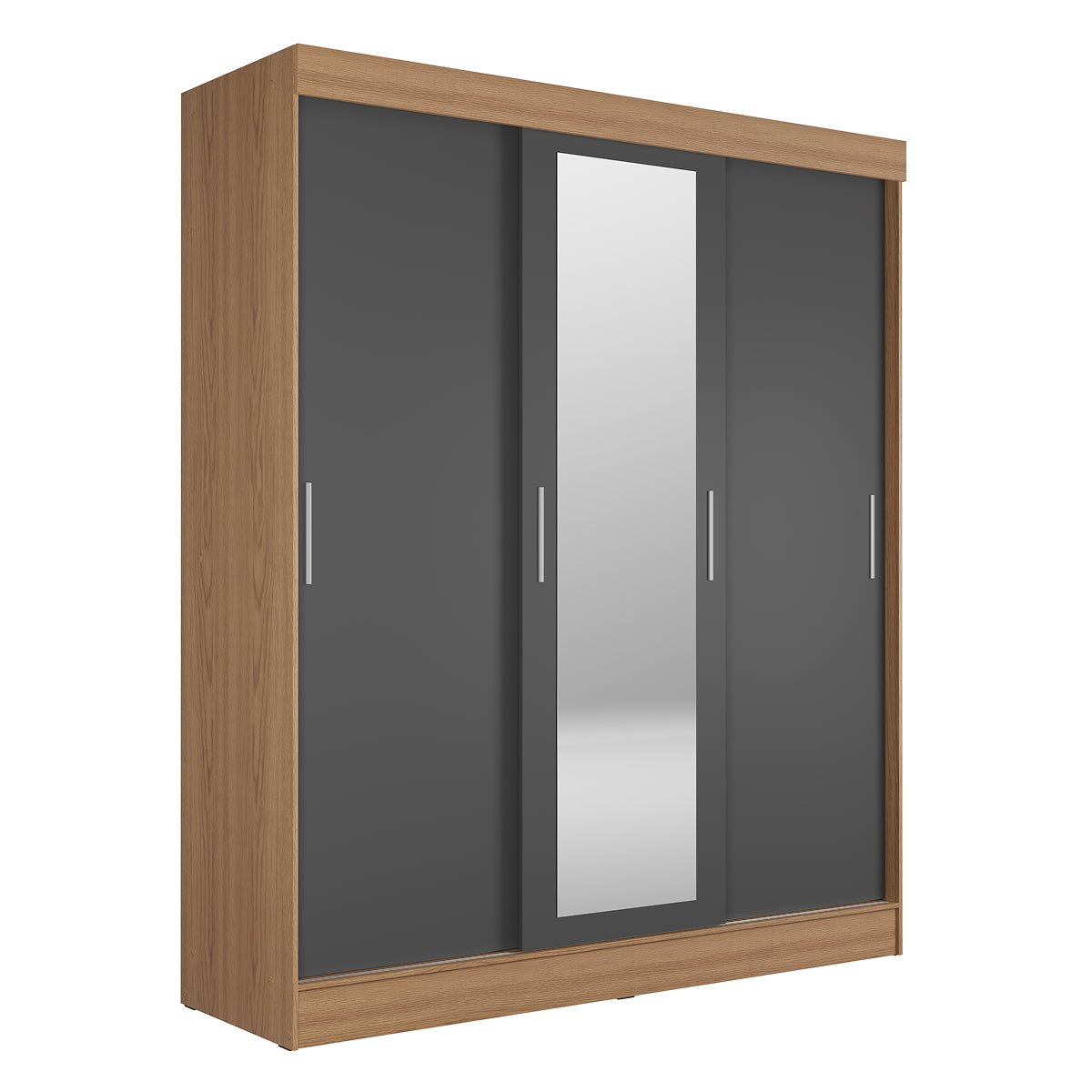 Guarda Roupa Casal com Espelho 3 Portas de Correr e 2 Gavetas Vittorio 172cm Carvalho com Grafite - Província - Guarda - roupas