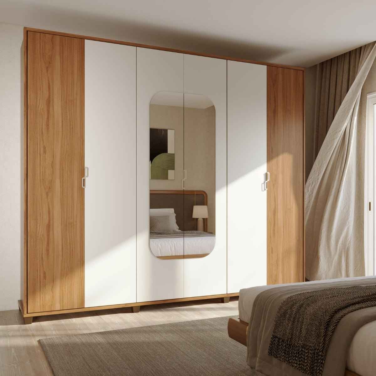 Guarda Roupa Casal 6 Portas com Espelho 100% MDF Dayton 274cm Canella com Off White Fosco