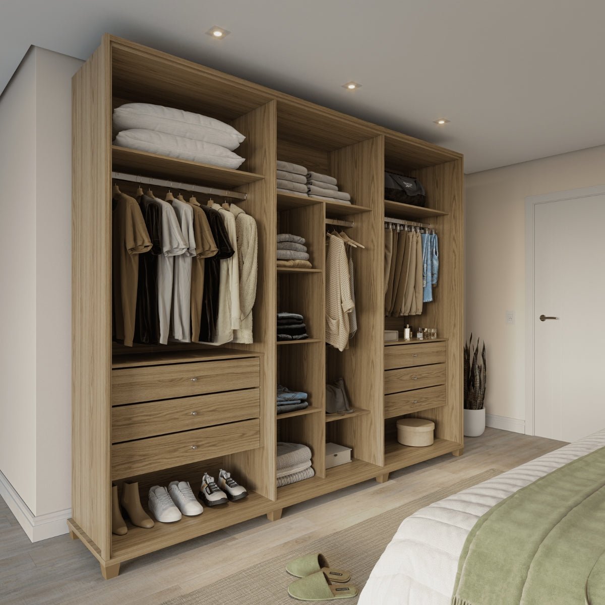 Guarda Roupa Casal Dayton 6 portas 100% MDF com Espelho Dayton Carvalho com Off White - Província - Guarda-roupas