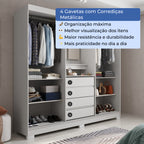 Guarda Roupa Casal com Espelho 2 Portas de Correr 4 Gavetas Ítalo Branco