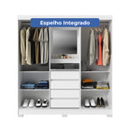 Guarda Roupa Casal com Espelho 2 Portas de Correr 4 Gavetas Ítalo Branco