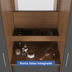 Guarda Roupa Casal com Espelho 2 Portas de Correr 4 Gavetas Ítalo Carvalho com Grafite