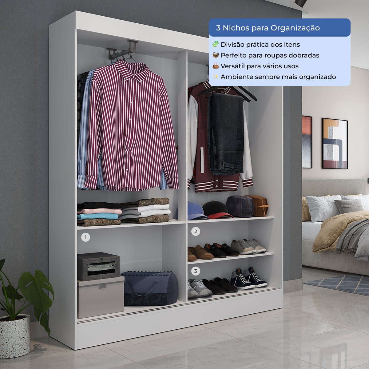 Guarda Roupa Solteiro 2 Portas de Correr Orazio 135cm Branco - Província - Guarda - roupas