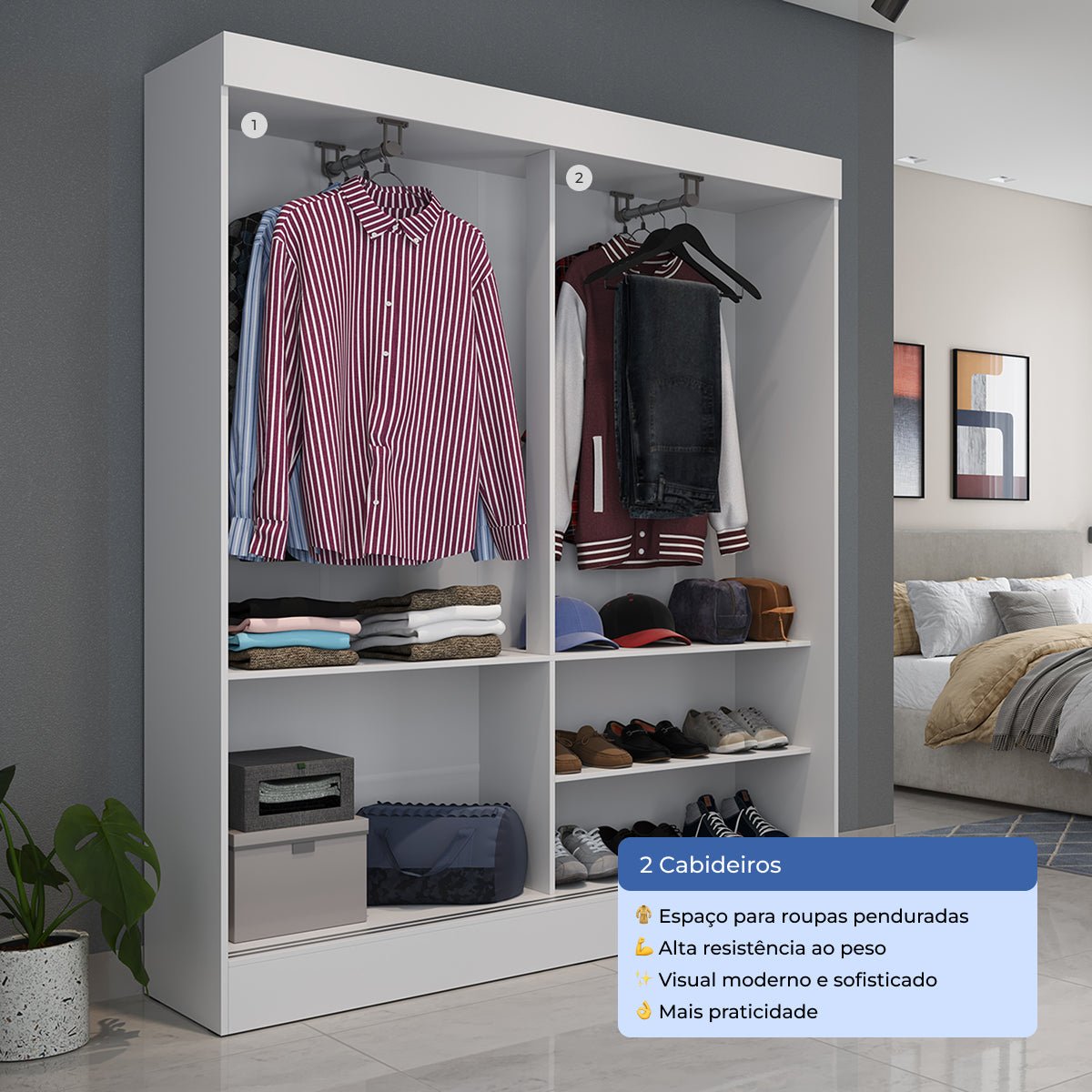 Guarda Roupa Solteiro 2 Portas de Correr Orazio 135cm Branco - Província - Guarda - roupas