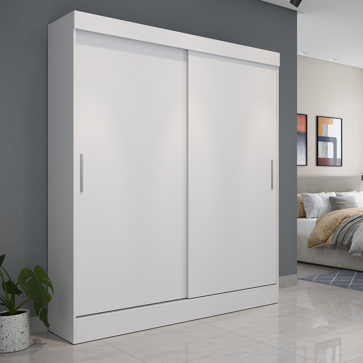 Guarda Roupa Solteiro 2 Portas de Correr Orazio 135cm Branco - Província - Guarda - roupas