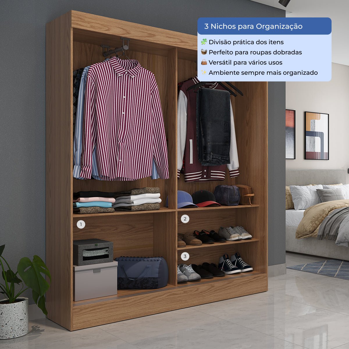 Guarda Roupa Solteiro 2 Portas de Correr Orazio 135cm Carvalho com Off - White - Província - Guarda - roupas