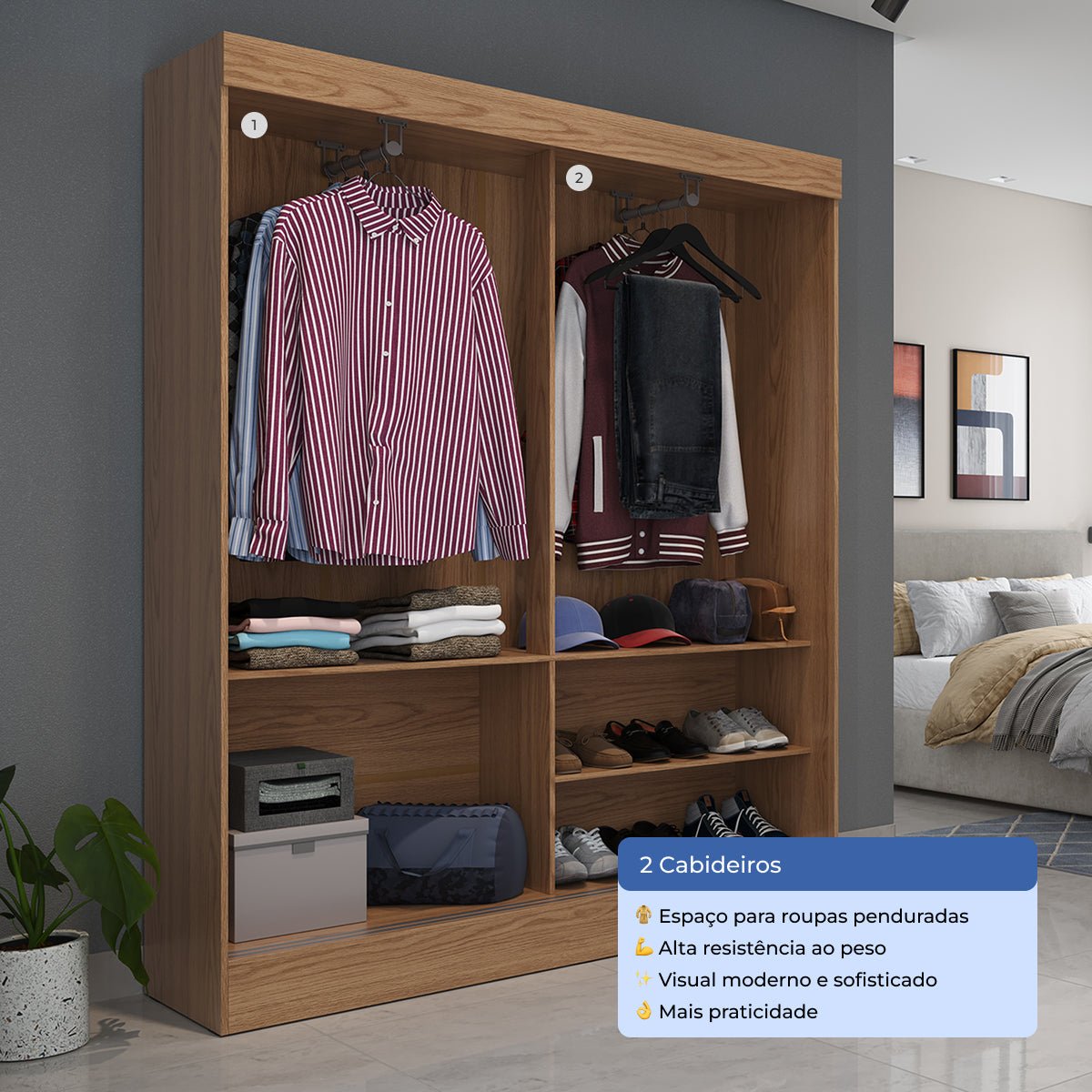 Guarda Roupa Solteiro 2 Portas de Correr Orazio 135cm Carvalho com Off - White - Província - Guarda - roupas