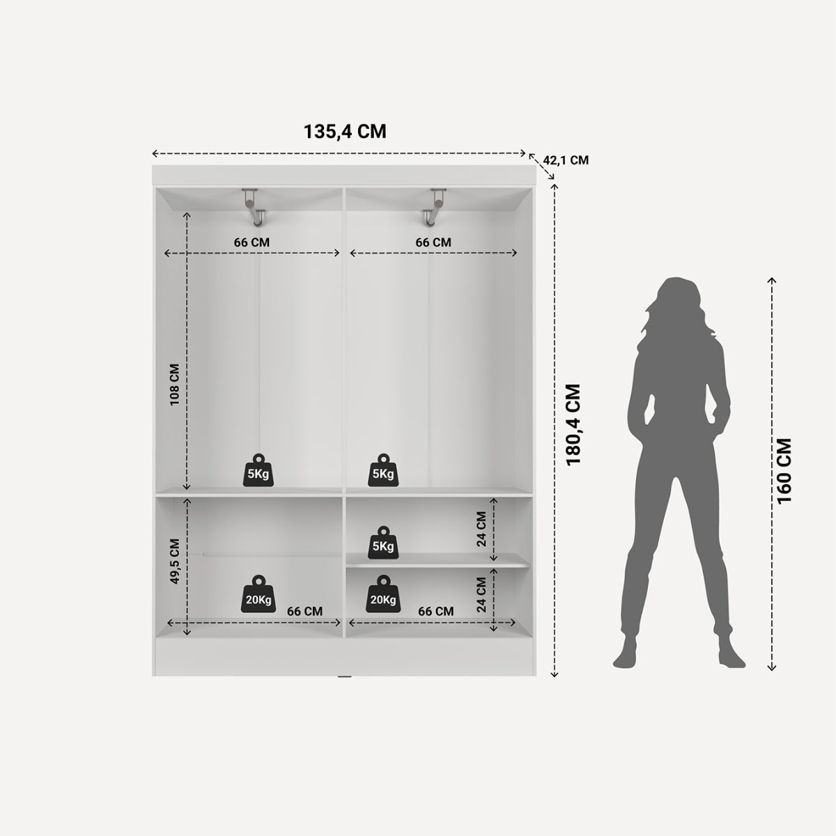 Guarda Roupa Solteiro 4 Portas Renzo 135cm Branco - Província - Guarda - roupas