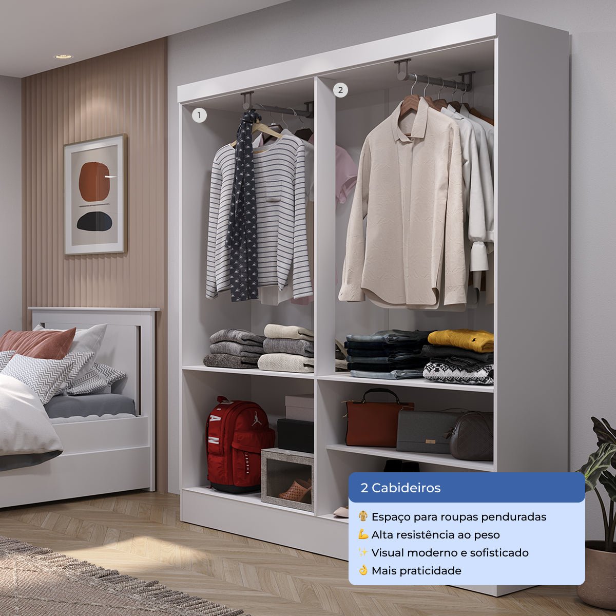 Guarda Roupa Solteiro 4 Portas Renzo 135cm Branco - Província - Guarda - roupas