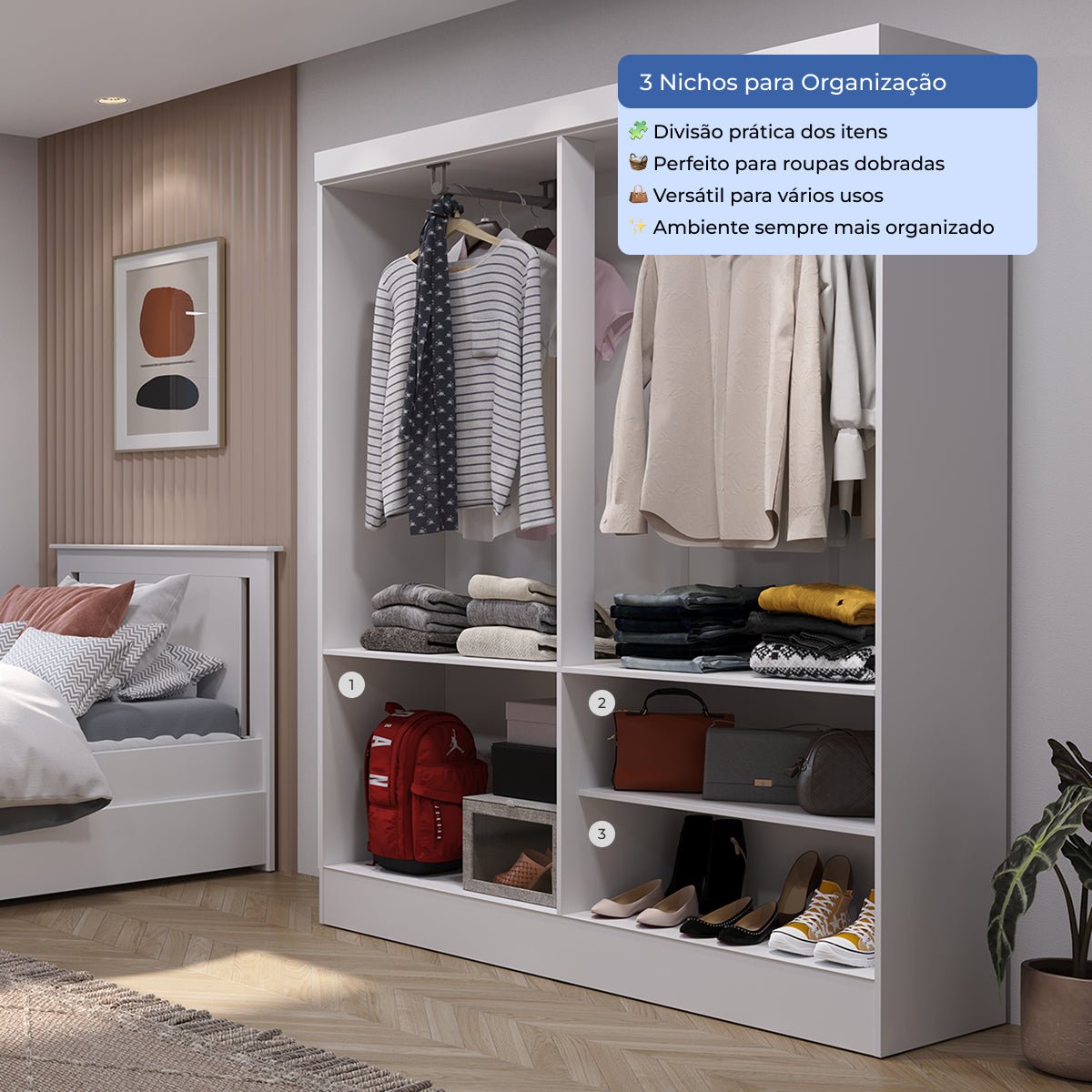 Guarda Roupa Solteiro 4 Portas Renzo 135cm Branco - Província - Guarda - roupas