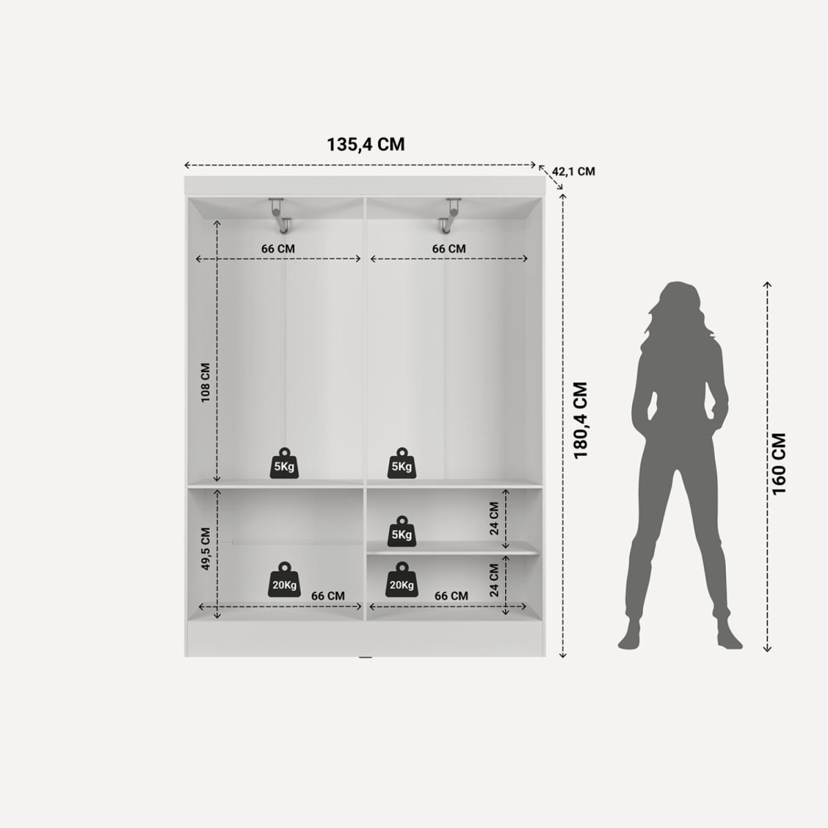 Guarda Roupa Solteiro 4 Portas Renzo 135cm Carvalho com Off White - Província - Guarda - roupas