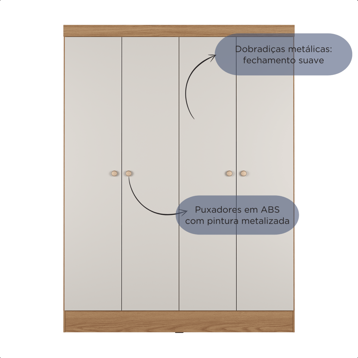 Guarda Roupa Solteiro 4 Portas Renzo 135cm Carvalho com Off White - Província - Guarda - roupas