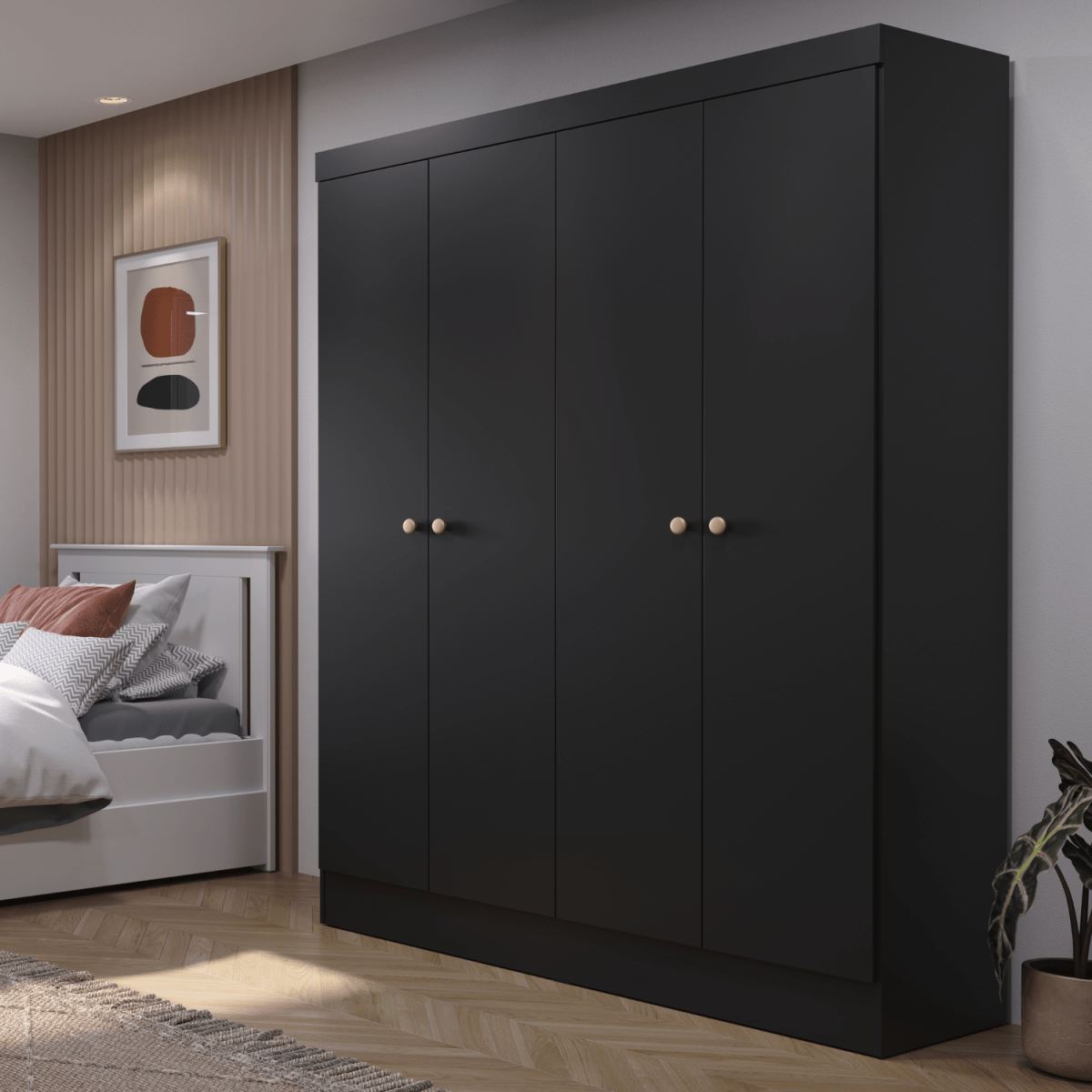 Guarda Roupa Solteiro 4 Portas Renzo 135cm Carvalho com Off White - Província - Guarda - roupas