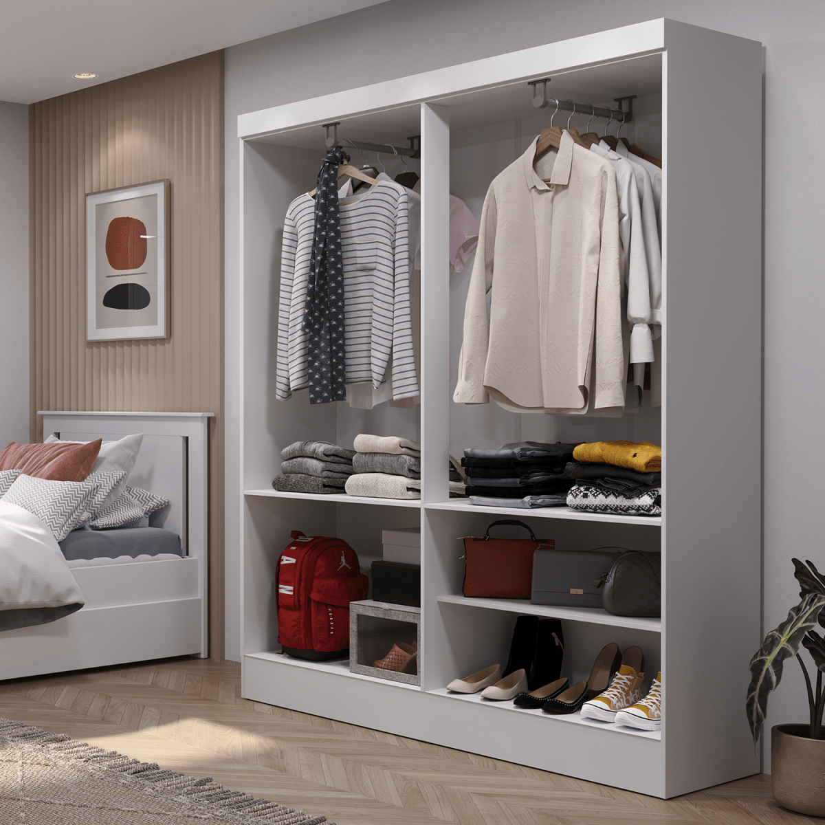 Guarda Roupa Solteiro 4 Portas Renzo 135cm Carvalho com Off White - Província - Guarda - roupas