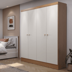 Guarda Roupa Solteiro 4 Portas Renzo 135cm Carvalho com Off White - Província - Guarda - roupas