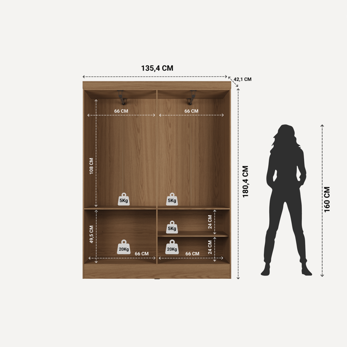 Guarda Roupa Solteiro 4 Portas Renzo 135cm Carvalho com Off White - Província - Guarda - roupas