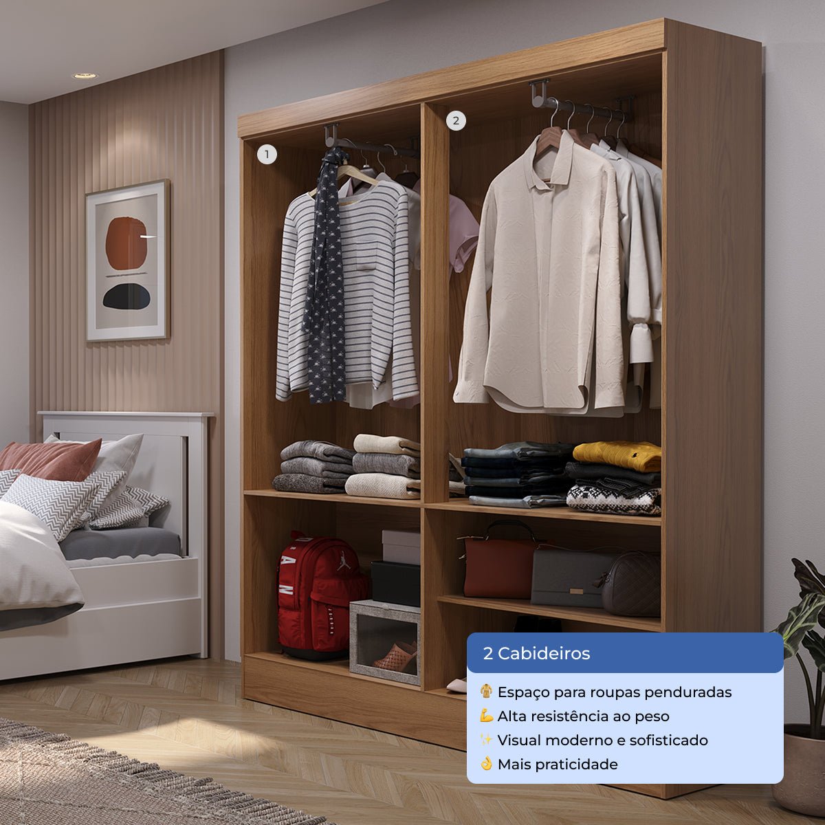 Guarda Roupa Solteiro 4 Portas Renzo 135cm Carvalho - Província - Guarda - roupas