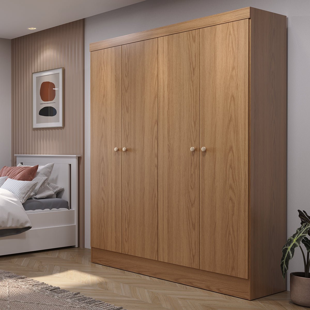 Guarda Roupa Solteiro 4 Portas Renzo 135cm Carvalho - Província - Guarda - roupas