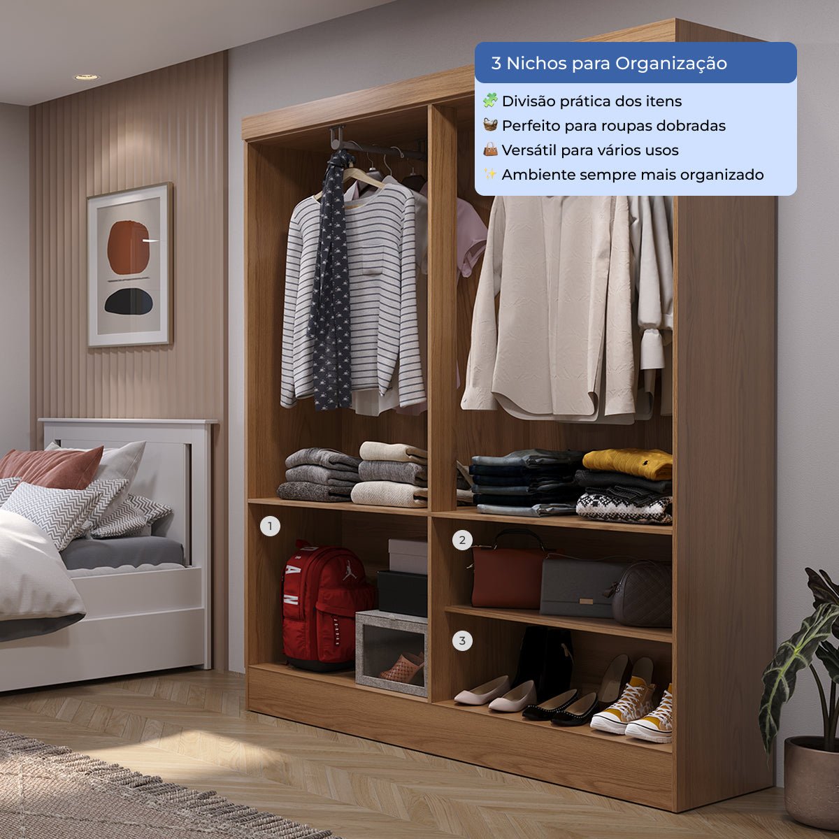 Guarda Roupa Solteiro 4 Portas Renzo 135cm Carvalho - Província - Guarda - roupas