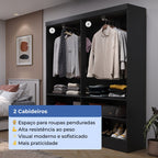 Guarda Roupa Solteiro 4 Portas Renzo 135cm Preto - Província - Guarda - roupas