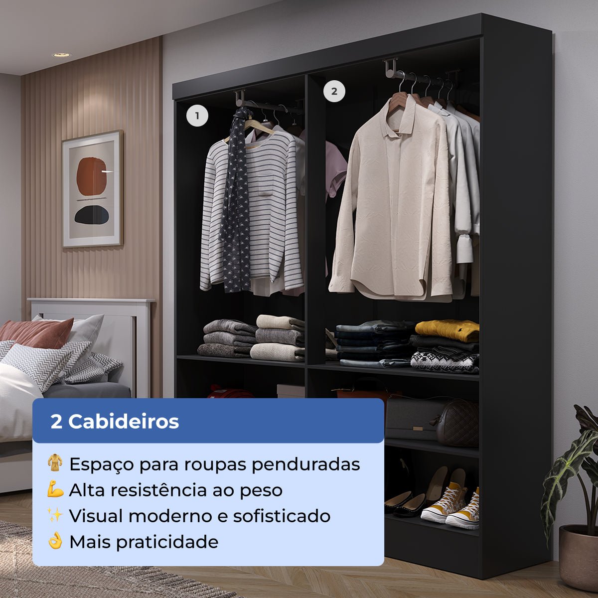 Guarda Roupa Solteiro 4 Portas Renzo 135cm Preto - Província - Guarda - roupas