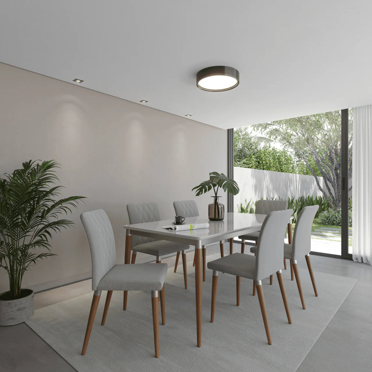 Mesa com 6 Cadeiras Abbey 180x90cm Madeira Natural com Off White - Província - Mesa 6 Cadeiras