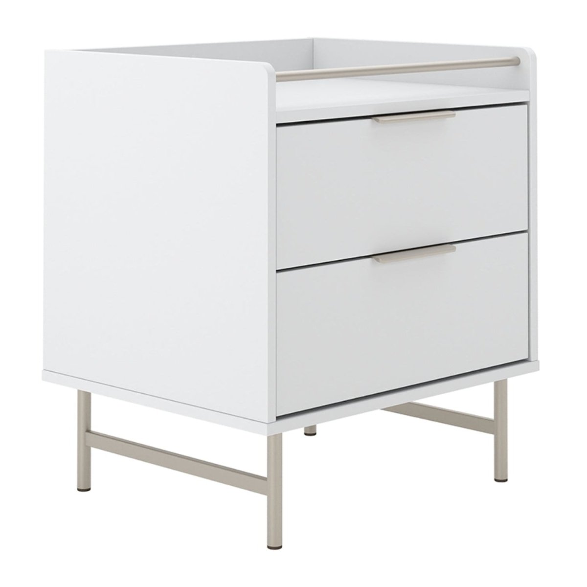 Mesa de Cabeceira c/ 2 Gavetas Yves Branco Fosco c/ Champanhe - Província - Mesa de Cabeceira