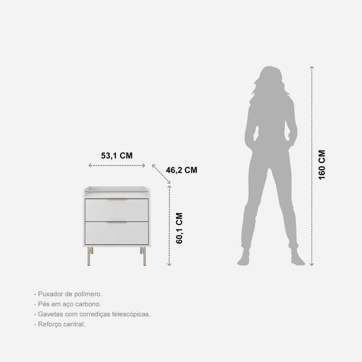Mesa de Cabeceira c/ 2 Gavetas Yves Branco Fosco c/ Champanhe - Província - Mesa de Cabeceira