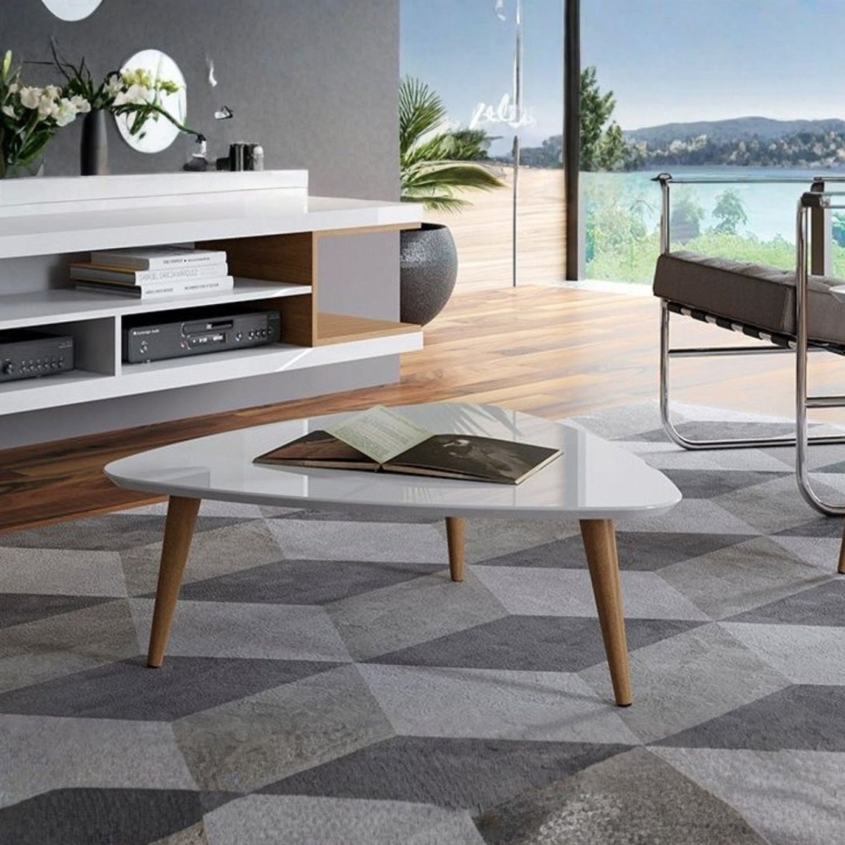 Mesa de Centro Triangular Utopia Baixa Branco Gloss - Província - Mesa de centro