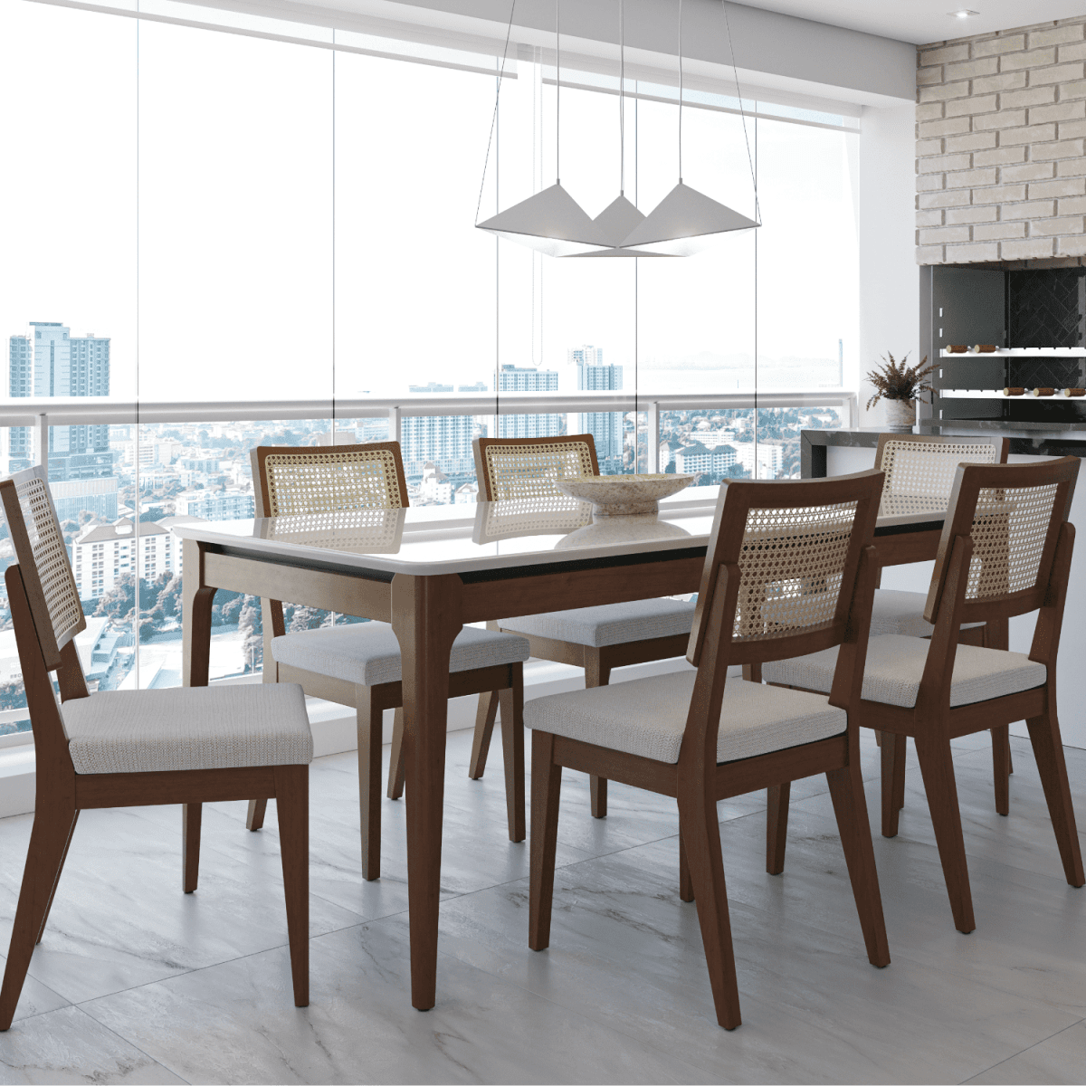 Mesa de Jantar Addar 180 cm - Natural c/ Vidro Off White - Província - Mesa de jantar