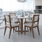 Mesa de Jantar Bennett Redonda 115 cm - Natural c/ Vidro Off White - Província - Mesa de jantar