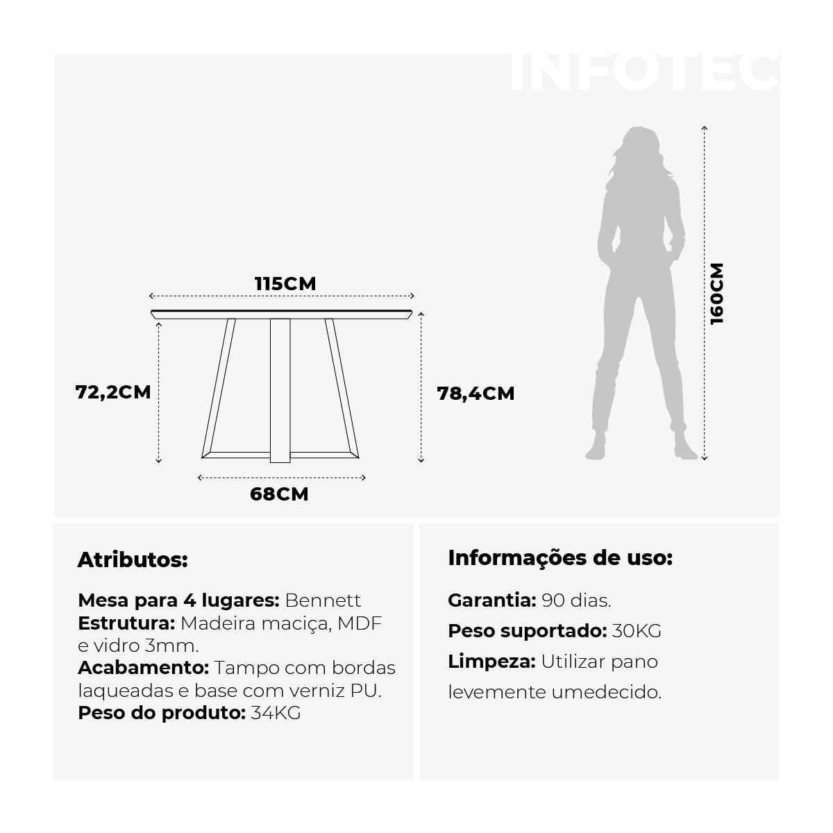 Mesa de Jantar Bennett Redonda 115 cm - Natural c/ Vidro Off White - Província - Mesa de jantar