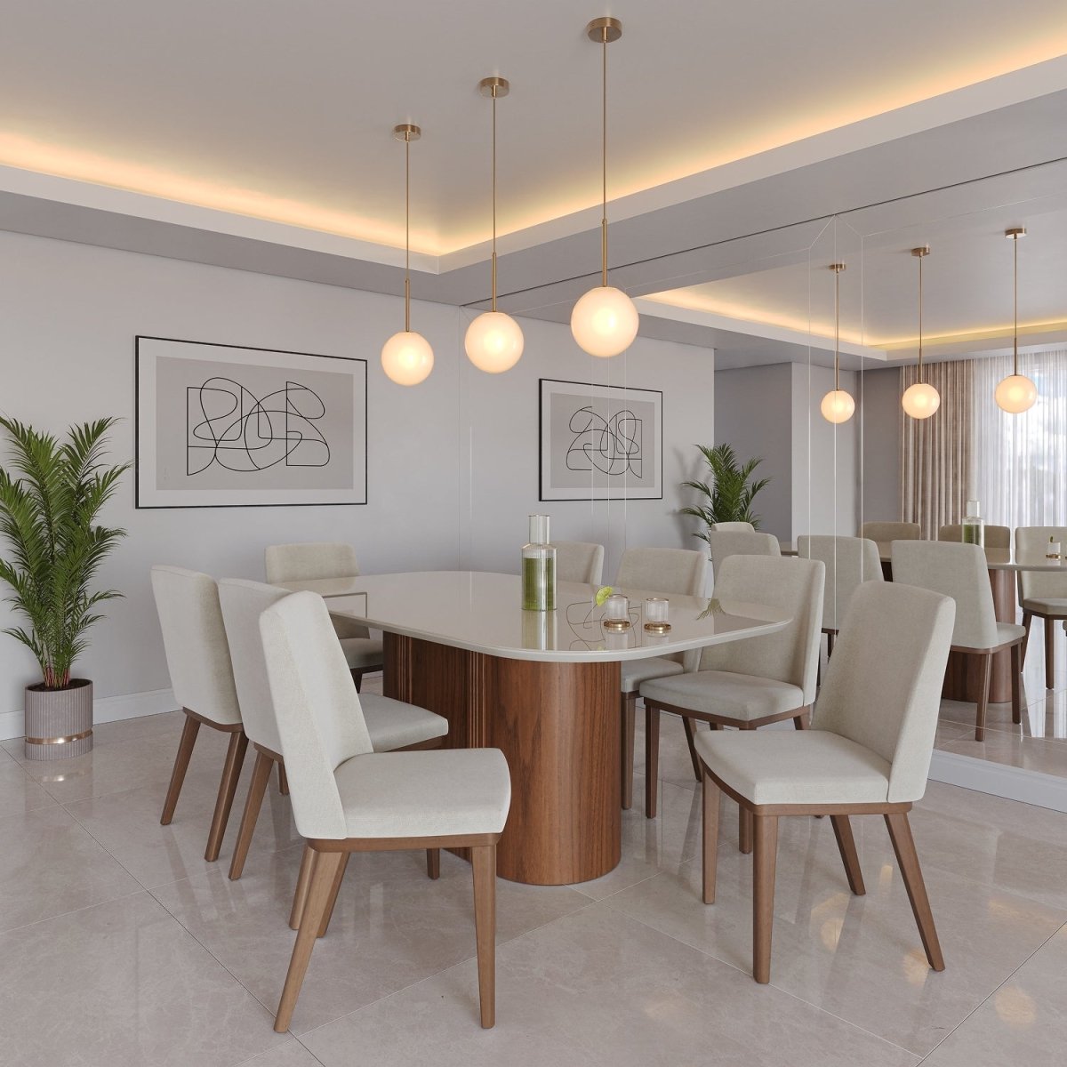 Mesa de Jantar Kalina 184 cm Retangular com Vidro - Província - Mesa de jantar