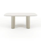 Mesa de Jantar Lintz 184 cm - Off White Fosco c/ PU Bege - Champanhe - Província - Mesa de jantar
