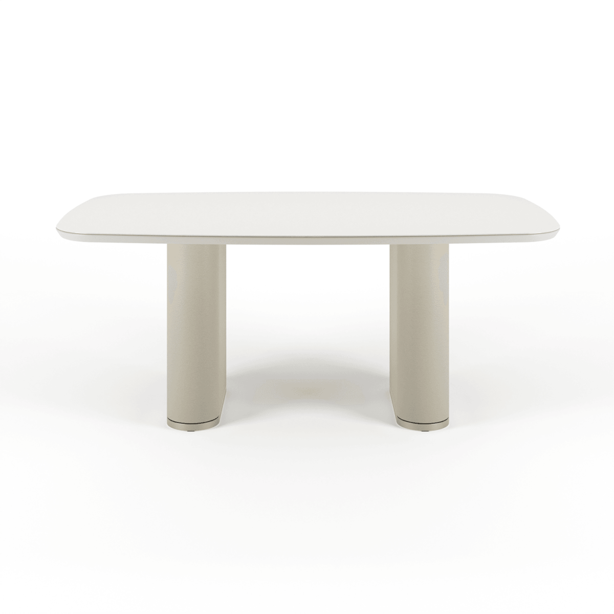 Mesa de Jantar Lintz 184 cm - Off White Fosco c/ PU Bege - Champanhe - Província - Mesa de jantar
