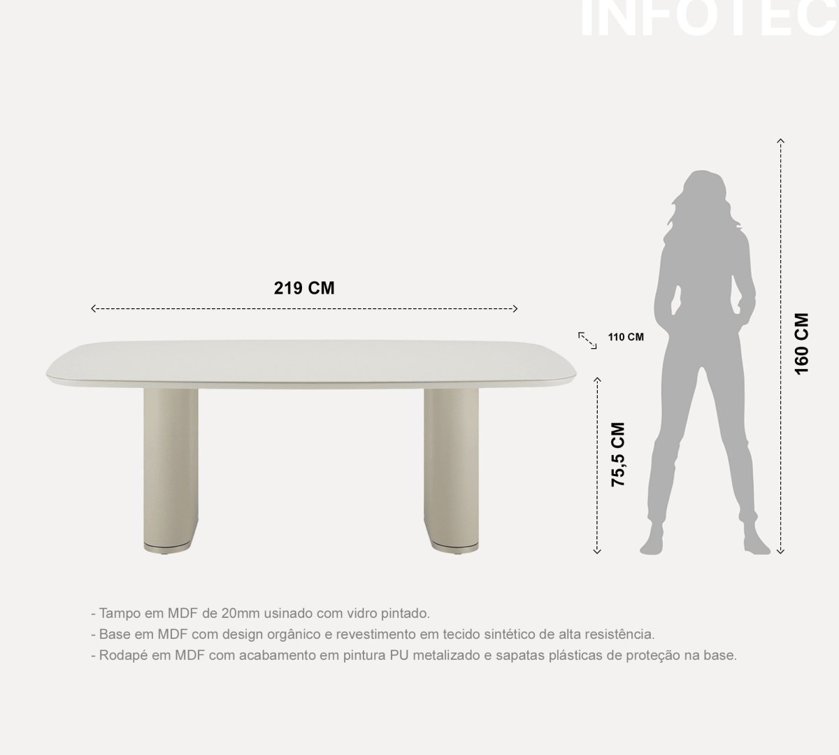 Mesa de Jantar Lintz 219 cm - Canela c/ PU Caramelo - Província - Mesa de jantar