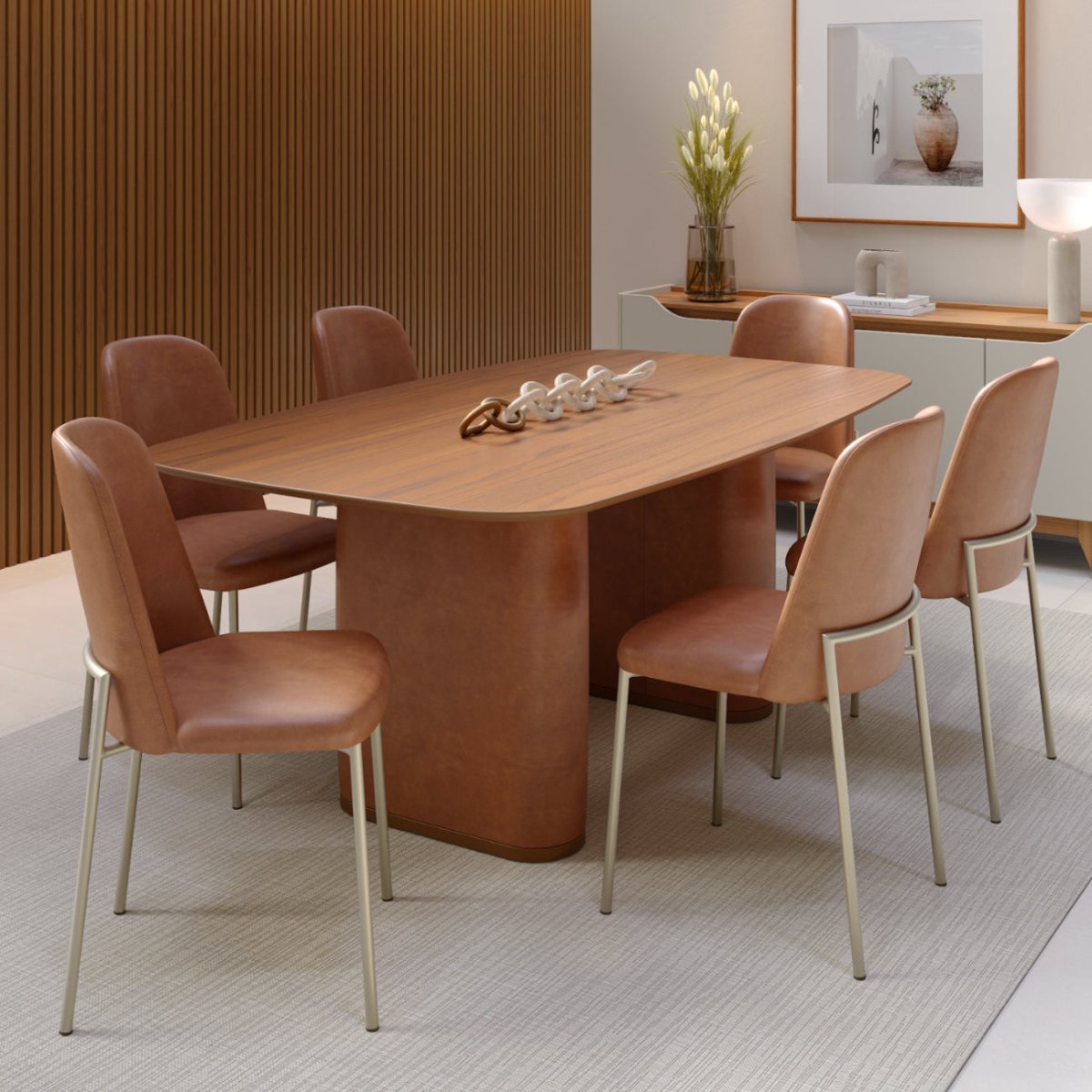 Mesa de Jantar Lintz 219 cm - Canela c/ PU Caramelo - Província - Mesa de jantar