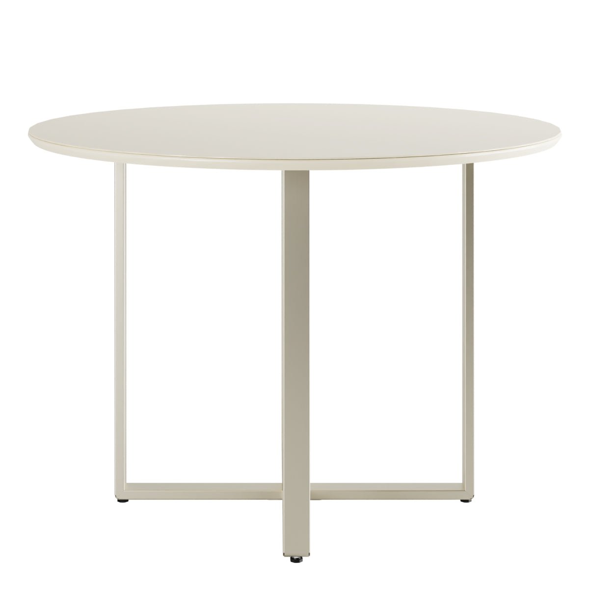 Mesa de Jantar Redonda com Vidro para 4 Lugares Arcádia 108cm Off - White Fosco com Champanhe - Província - Mesa de jantar