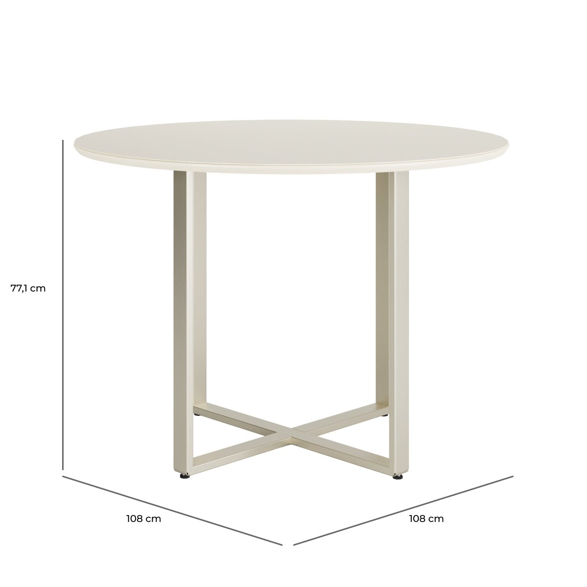 Mesa de Jantar Redonda com Vidro para 4 Lugares Arcádia 108cm Off - White Fosco com Champanhe - Província - Mesa de jantar